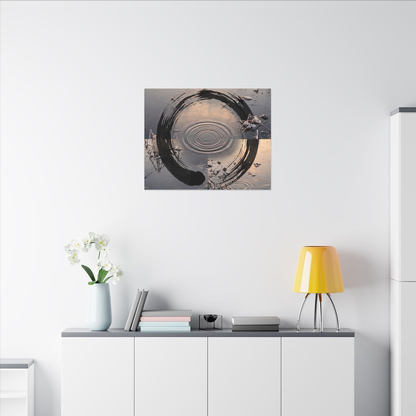Winter Water Ripple Enso Canvas Art | Tranquil Decor