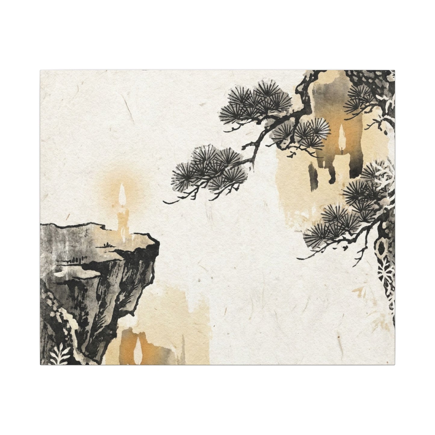 Japandi Pine Tree in Candlelight | Japanese Pattern Canvas Art