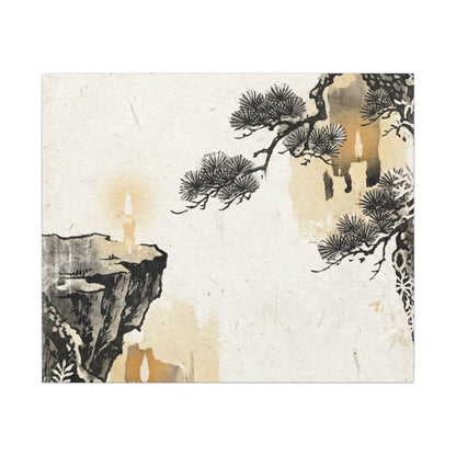Japandi Pine Tree in Candlelight | Japanese Pattern Canvas Art