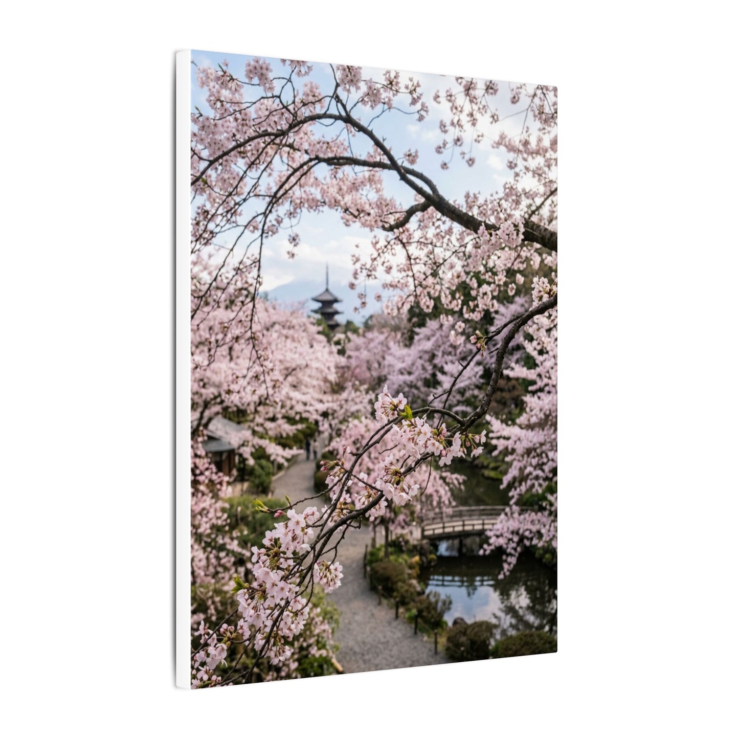 Cherry Blossom Winter Canvas Art | Dark Japandi Luxurious Design