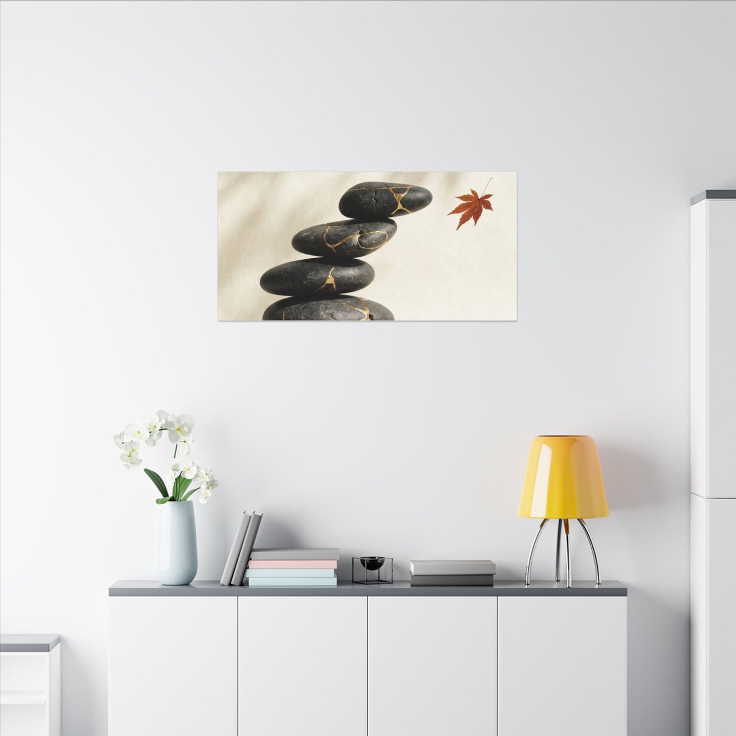 Kintsugi River Stones in Dappled | Crackle Gold Canvas Art