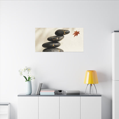 Kintsugi River Stones in Dappled | Crackle Gold Canvas Art