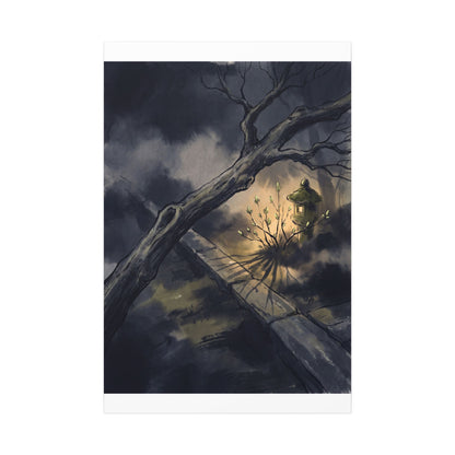 Dark Japandi Moonlit Garden in Golden Hour | Charcoal Ink Canvas Art