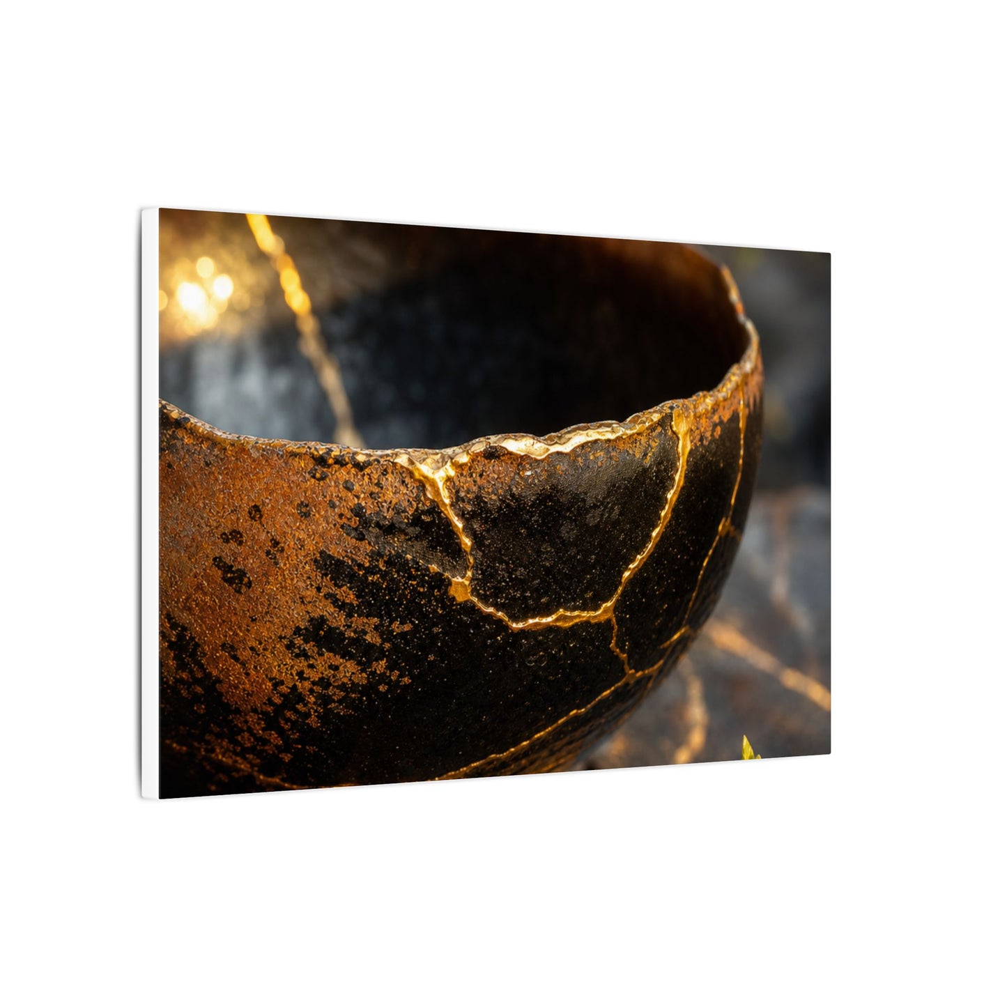Kintsugi Ceramic Bowl in Golden Hour | Gold Vein Canvas Art