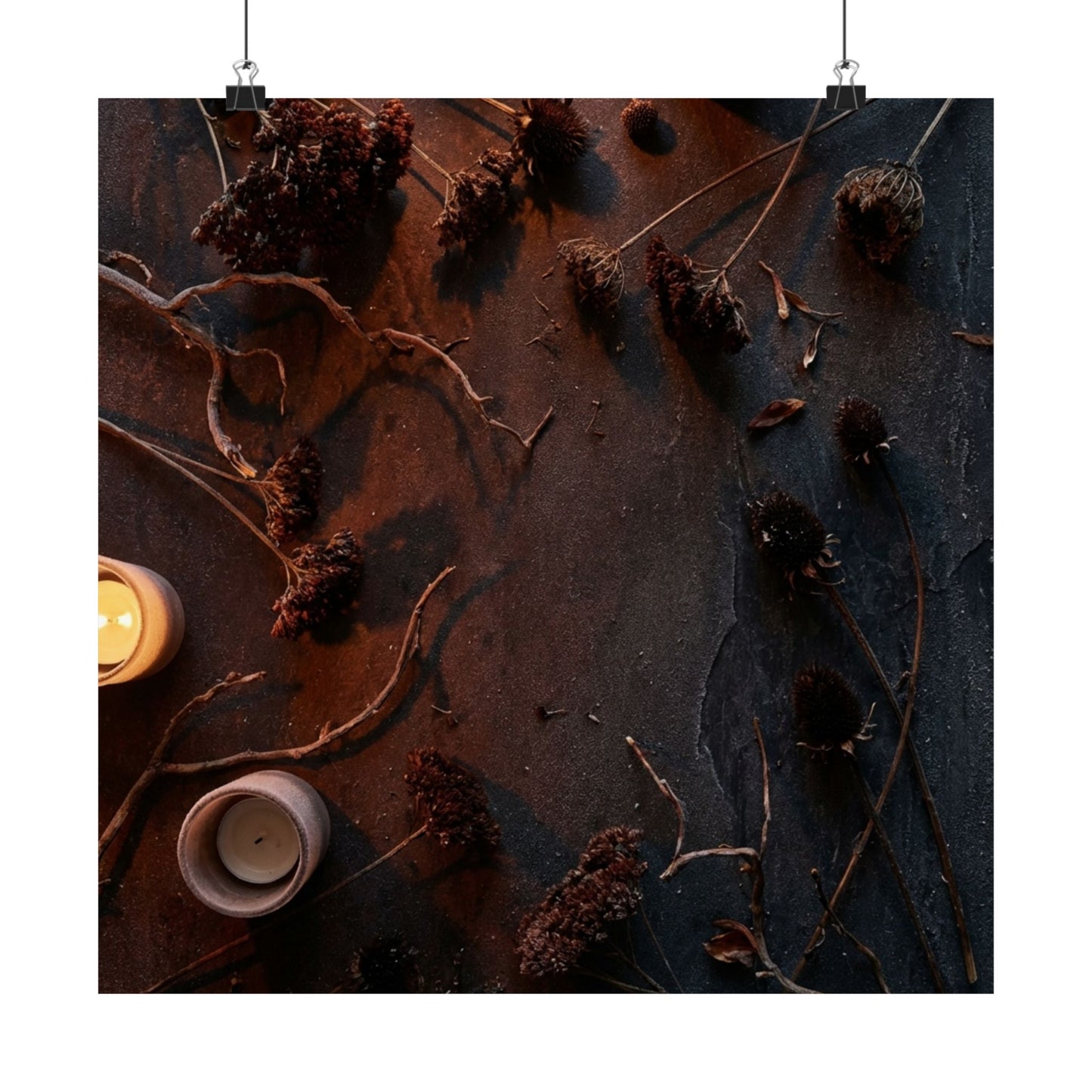 Dried Flowers Winter Wall Art Print | Dark Japandi Sophisticated Design