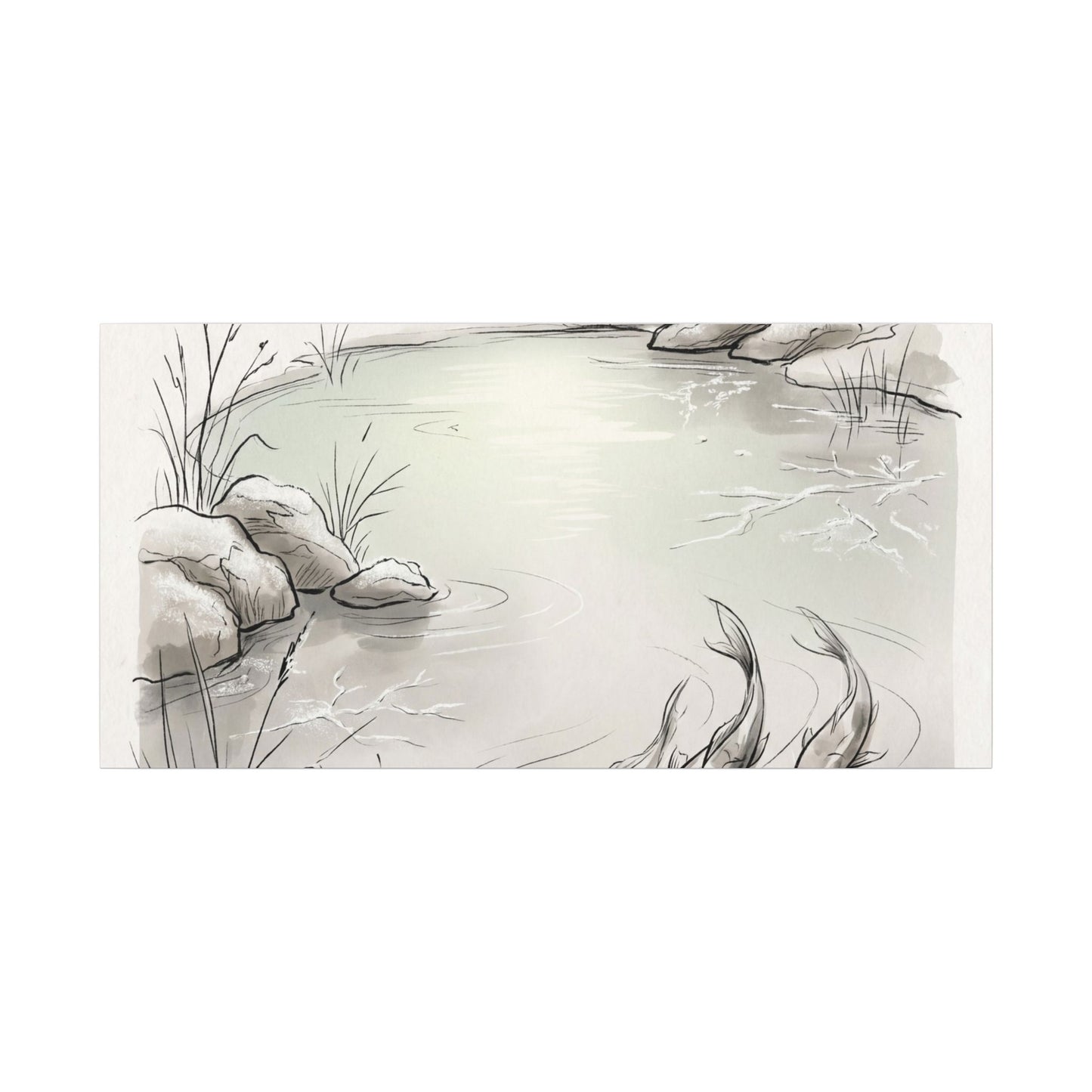 Koi Pond Minimal Line Canvas Art | Cozy Japandi Art