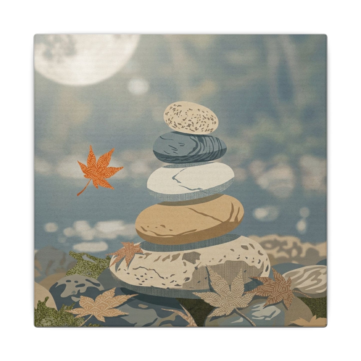 Warm River Stones Canvas Art - Japanese Pattern Japandi