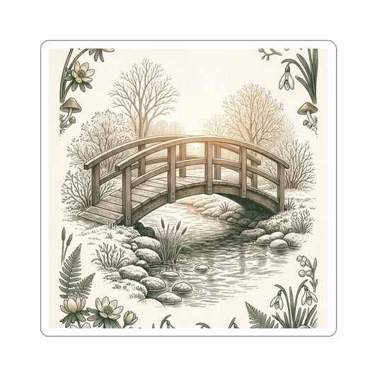 Wooden Bridge Sticker | Winter Cottagecore Vintage Botanical Art