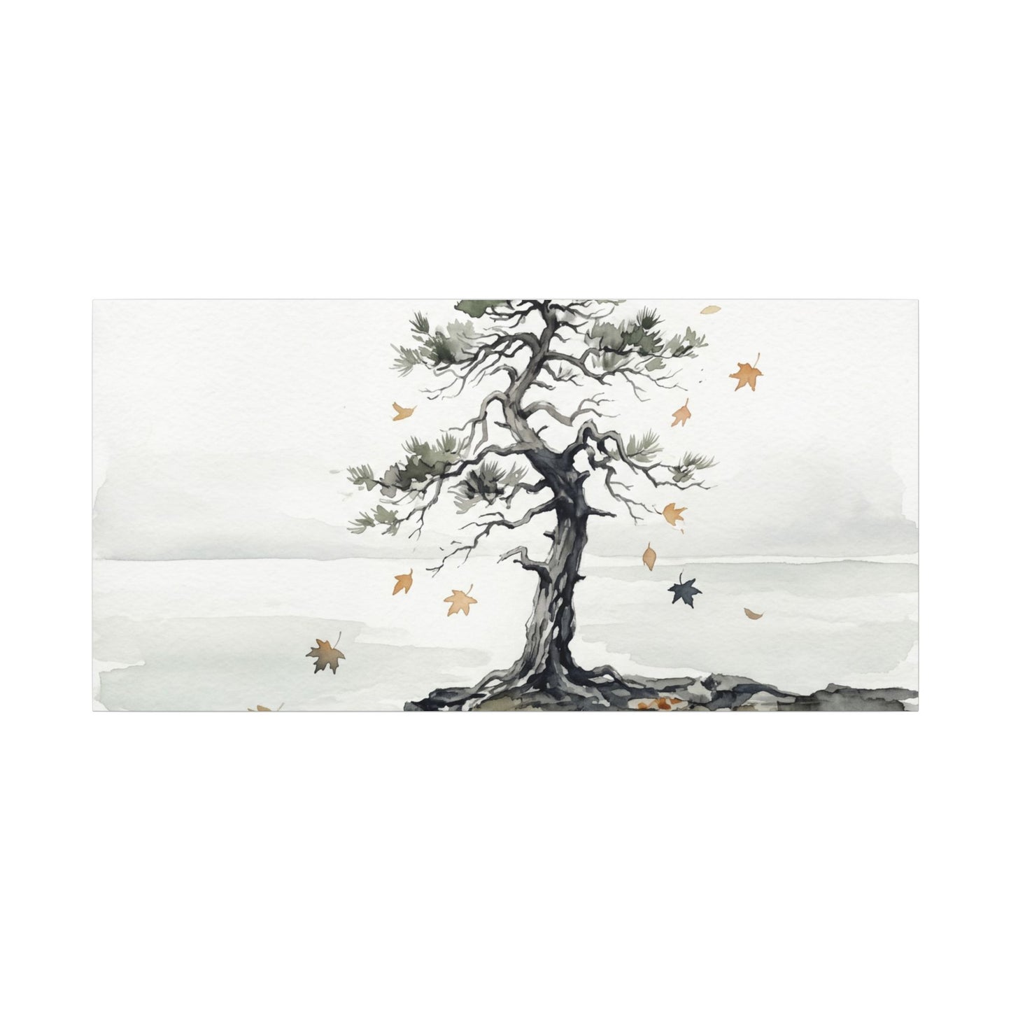 Japandi Pine Tree in Overcast | Watercolor Canvas Art