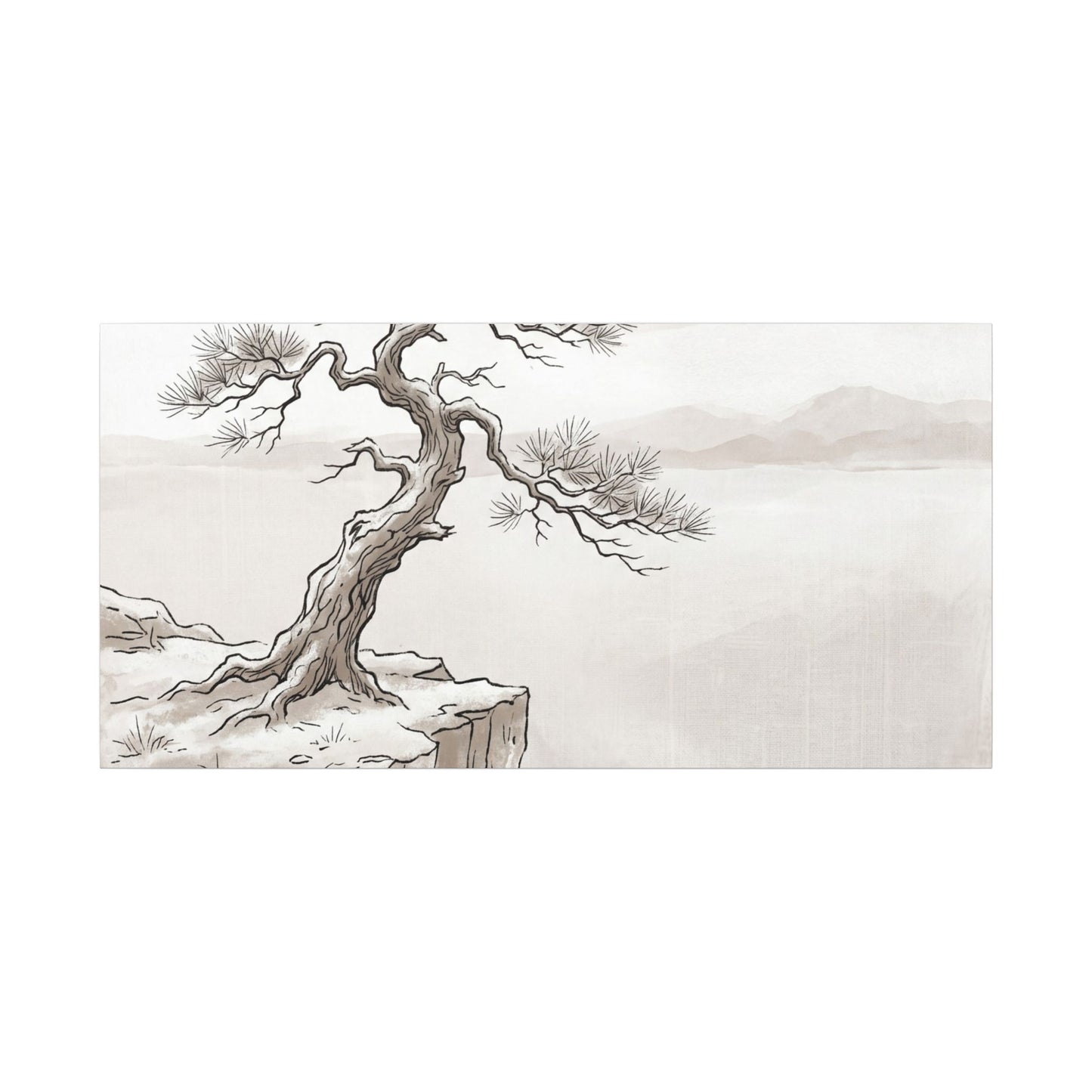 Neutral Pine Tree Canvas Art - Minimal Line Japandi