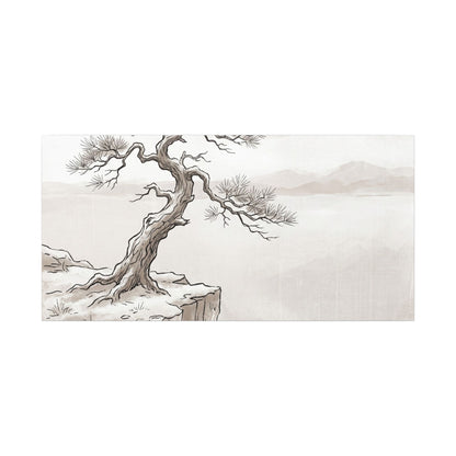 Neutral Pine Tree Canvas Art - Minimal Line Japandi