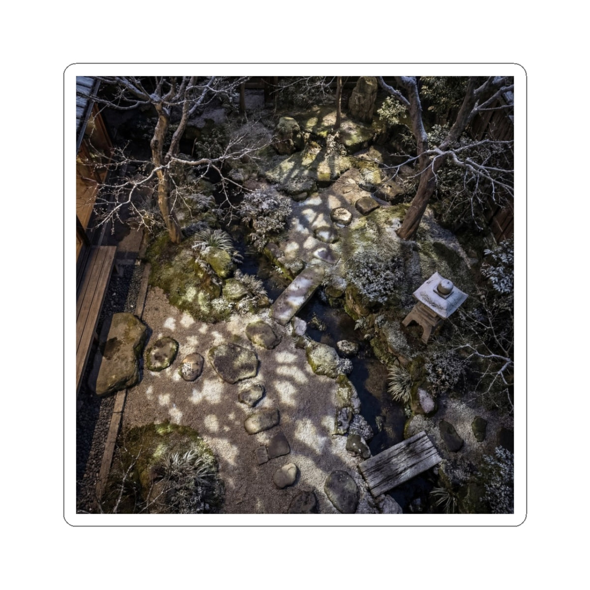 Warm Moonlit Garden Sticker - Japanese Pattern Japandi Art Print