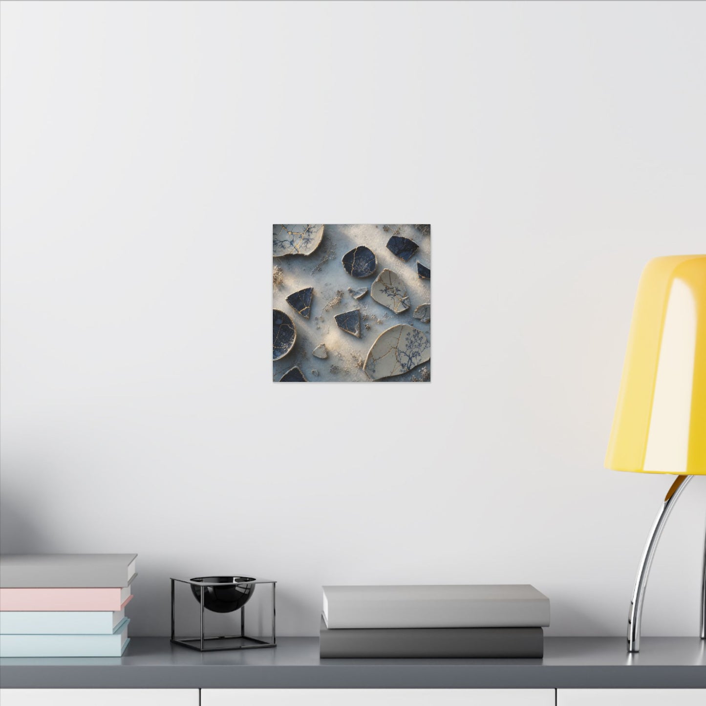 Broken Pottery Canvas Art | Winter Kintsugi Gold Vein Art