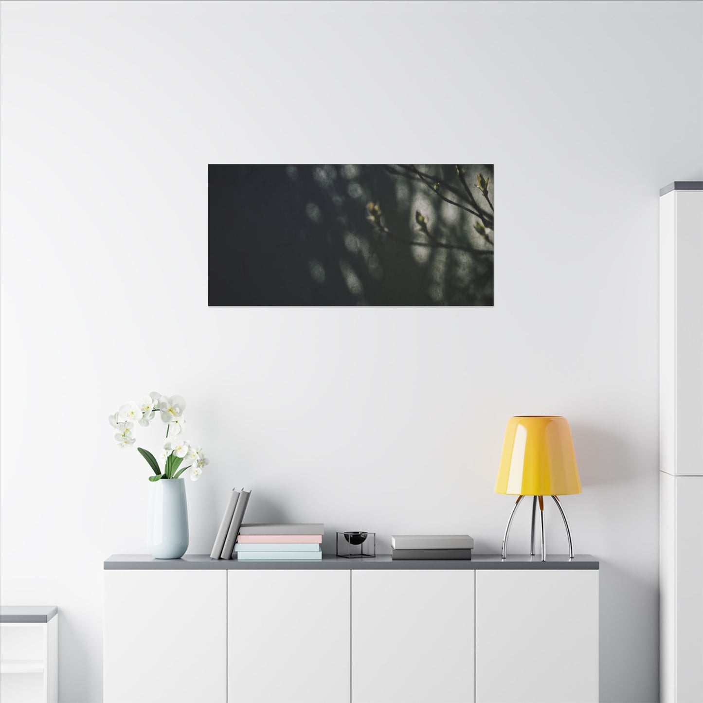 Dark Japandi Shoji Screen in Dappled | Moody Minimal Canvas Art