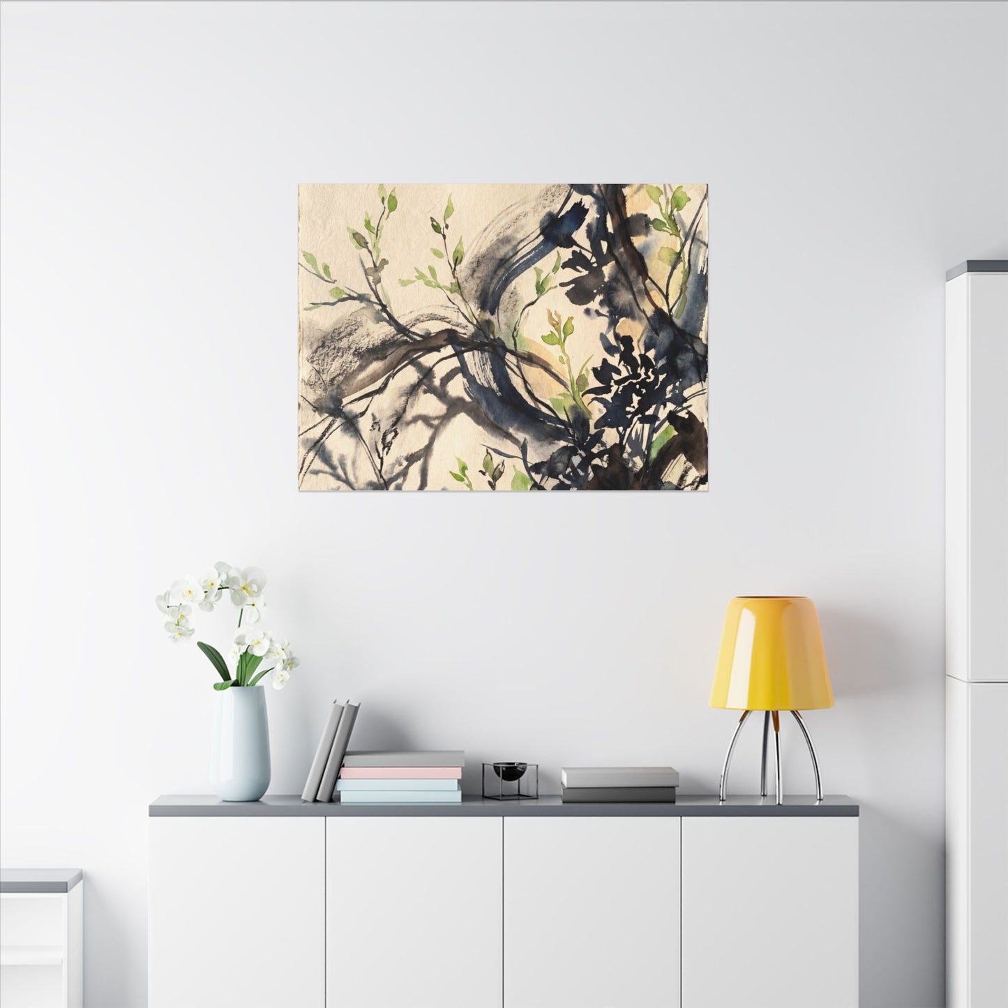 Ma Shadow Play Canvas Art - Dark Japandi Charcoal Ink
