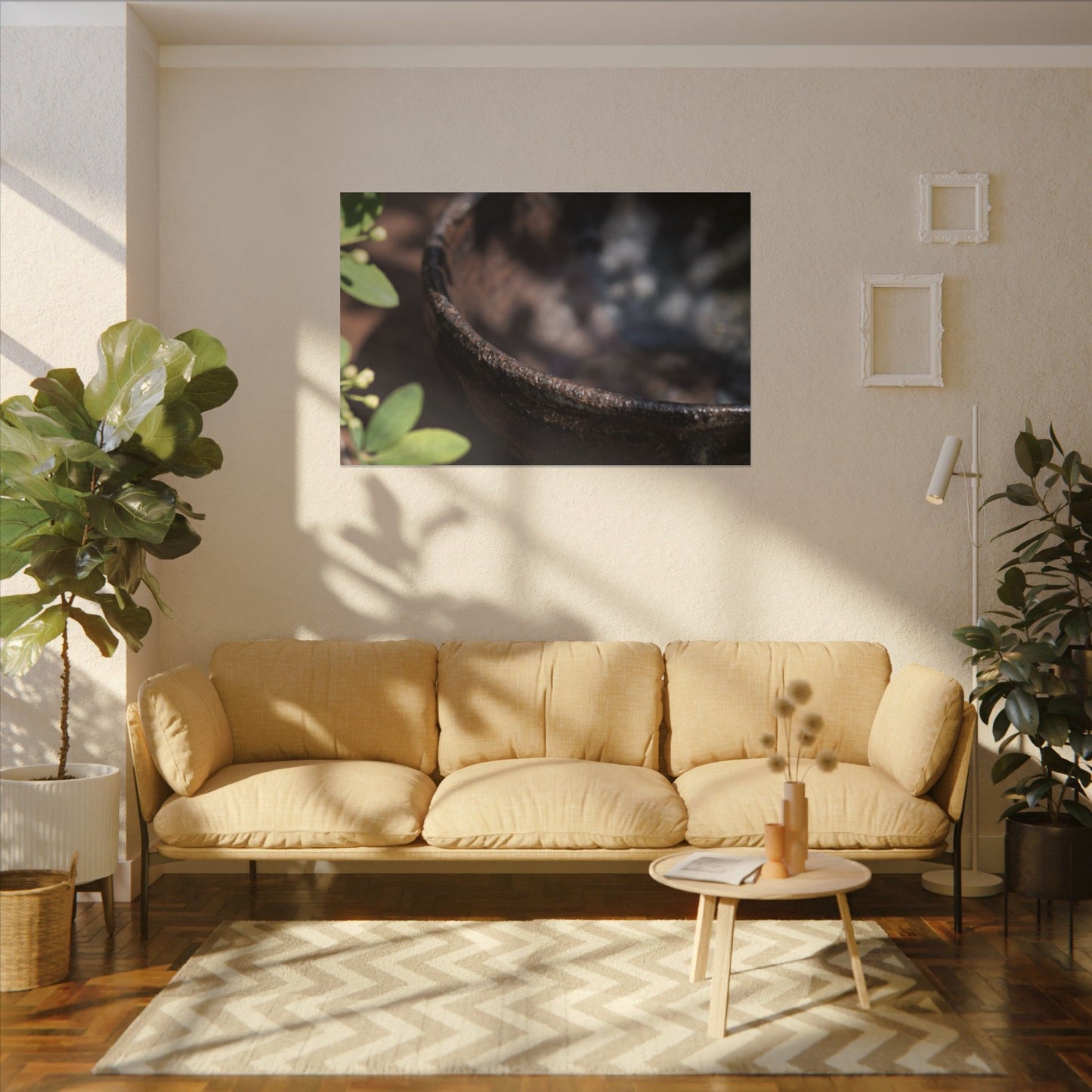 Ceramic Bowl Shadow Zen Canvas Art | Moody Dark Japandi Art