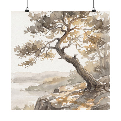 Mono No Aware Pine Tree Wall Art Print - Japandi Watercolor