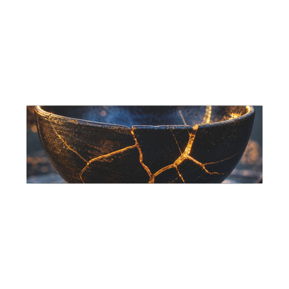 Ceramic Bowl Canvas Art | Winter Kintsugi Gold Repair Art