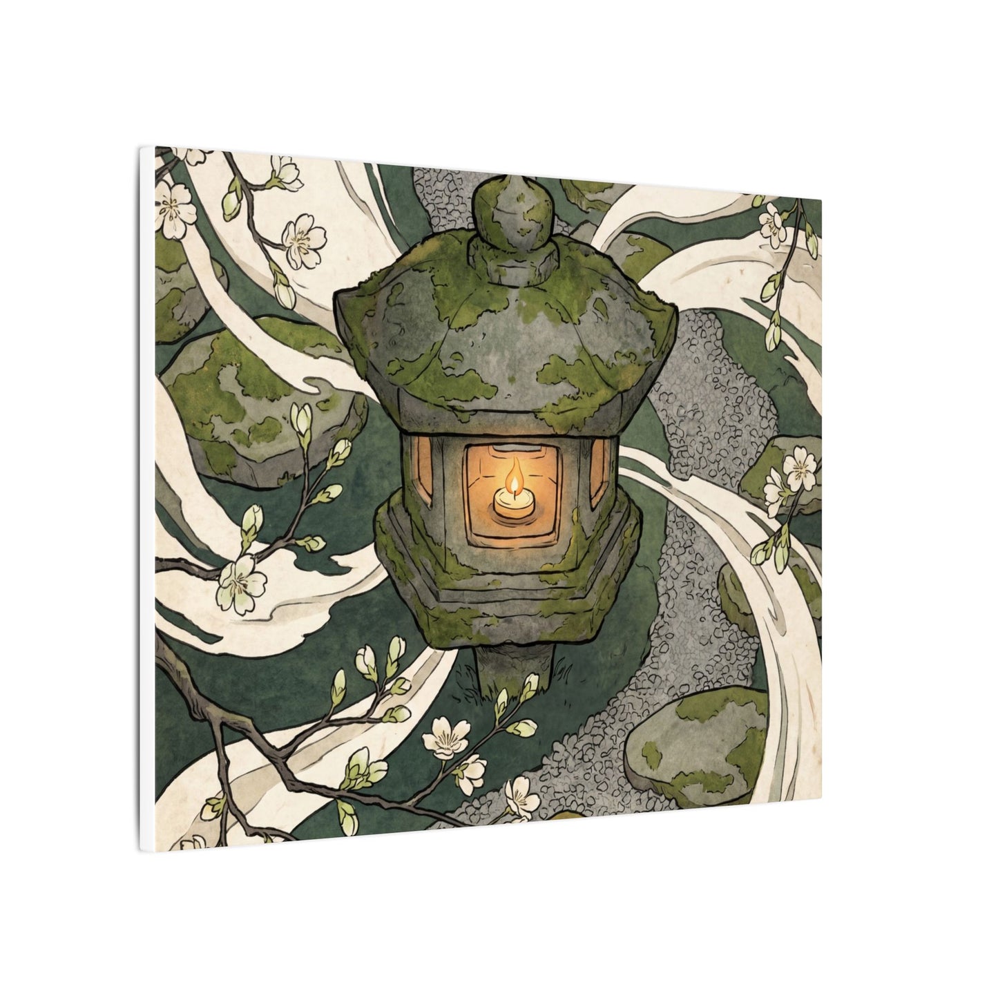 Zen Stone Lantern in Candlelight | Ukiyo E Inspired Canvas Art