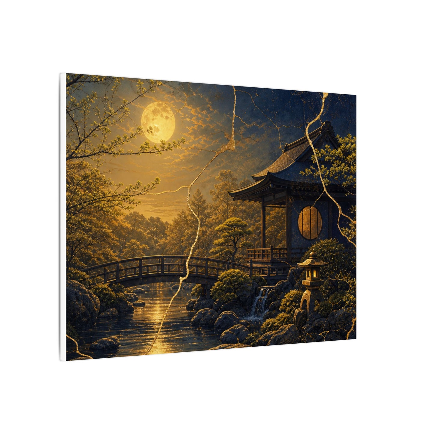 Spring Moonlit Garden Gold Vein Canvas Art | Resilient Decor
