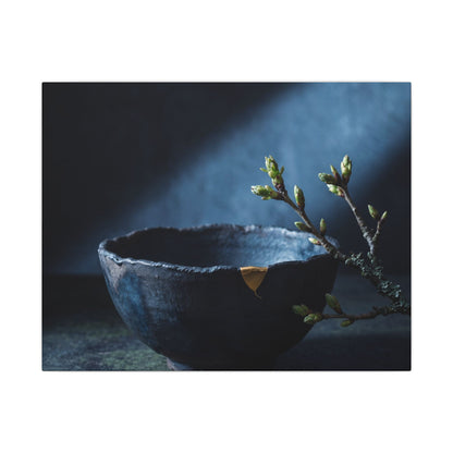Sophisticated Ceramic Bowl Canvas Art - Shadow Zen Dark Japandi Art Print