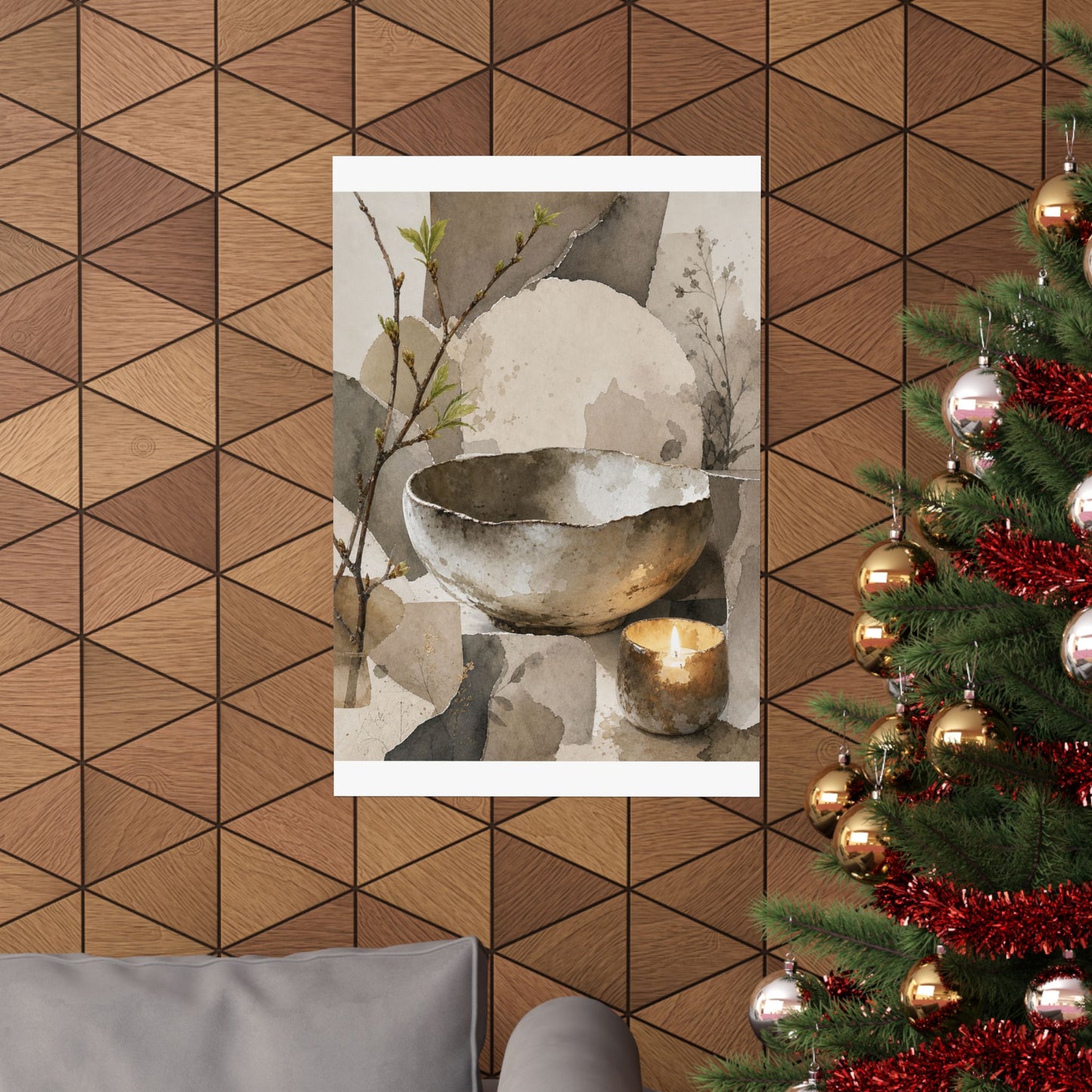 Candlelight Ceramic Bowl Wall Art Print - Japandi Fukinsei