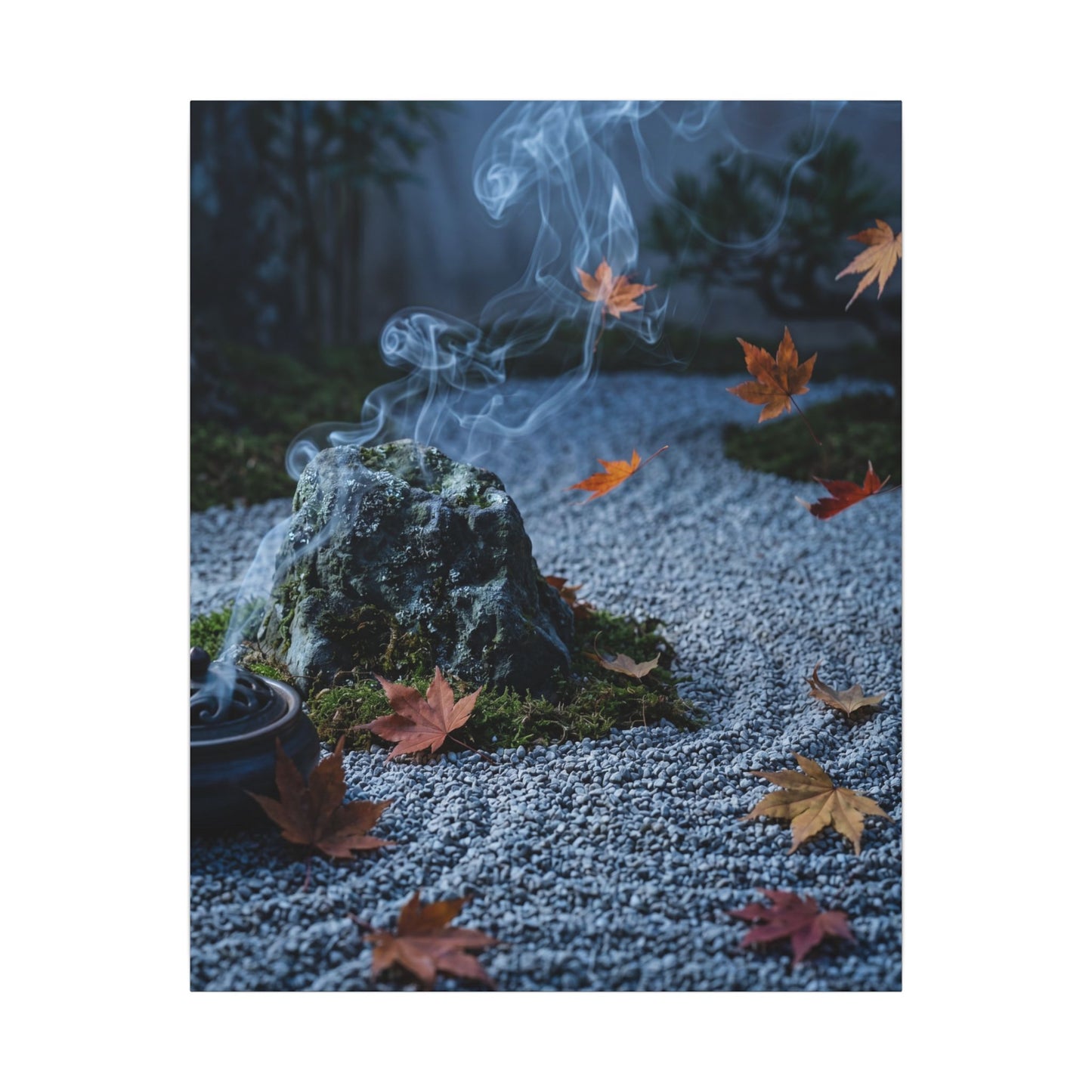 Autumn Incense Smoke Karesansui Canvas Art | Calm Decor