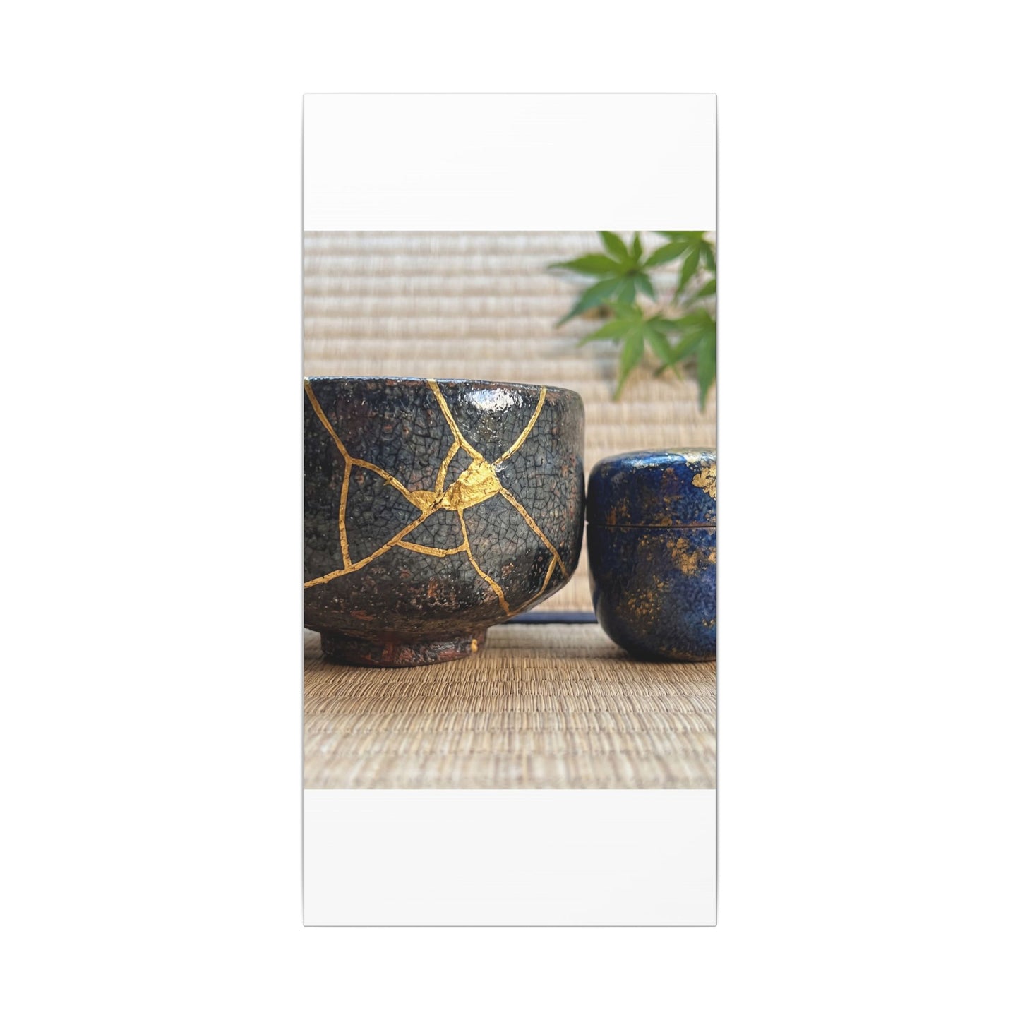 Tea Ceremony Crackle Gold Canvas Art | Philosophical Kintsugi Art