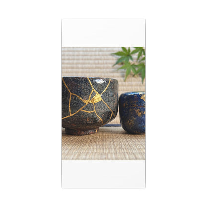 Tea Ceremony Crackle Gold Canvas Art | Philosophical Kintsugi Art