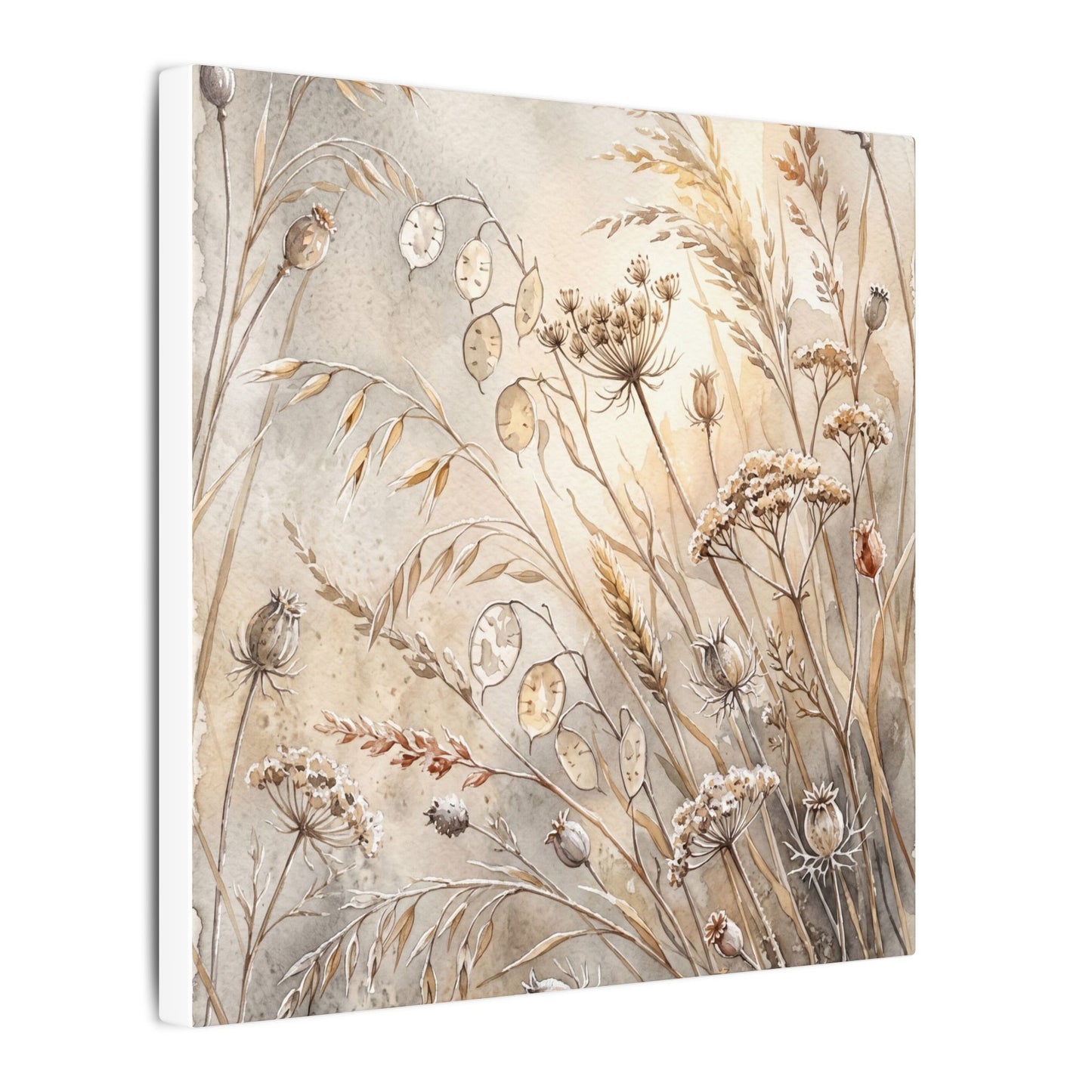 Winter Dried Flowers Watercolor Canvas Art | Warm Decor