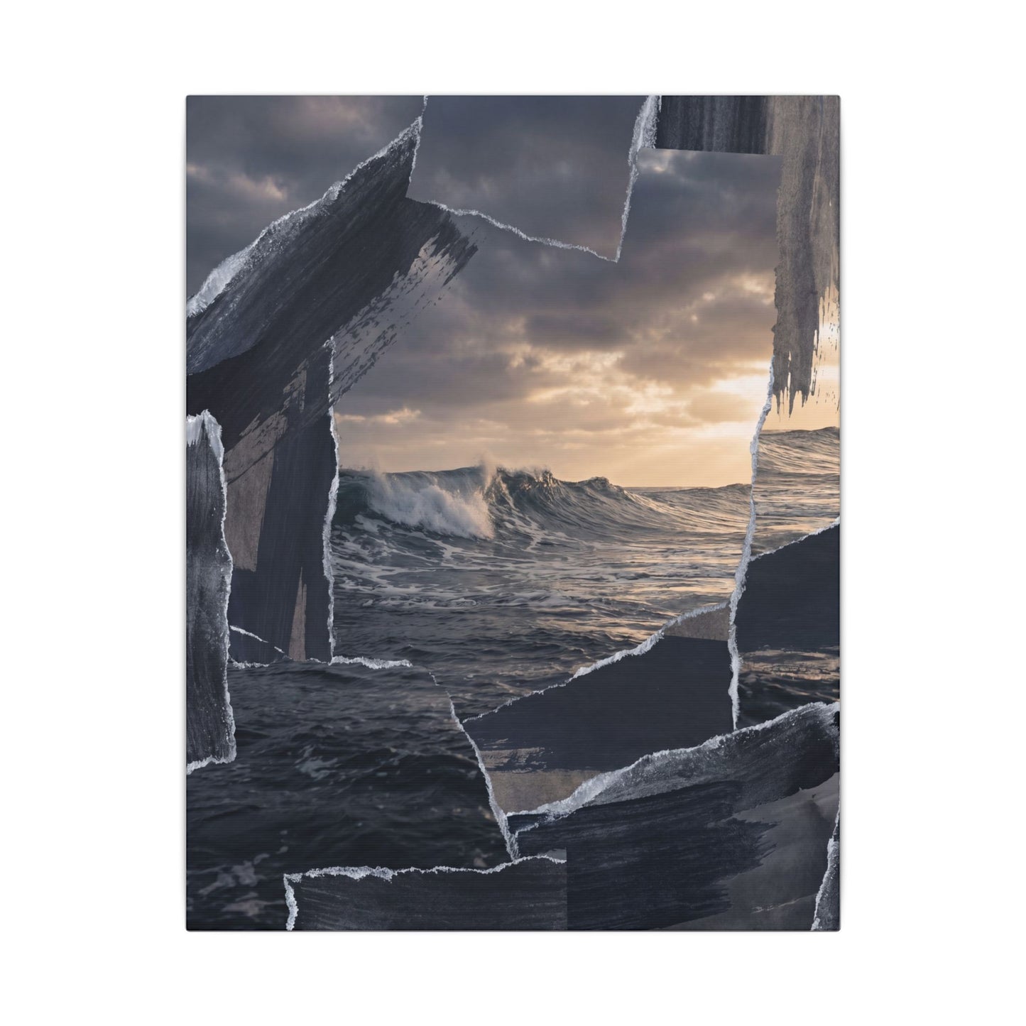 Fukinsei Ocean Wave Canvas Art - Dark Japandi Shadow Zen