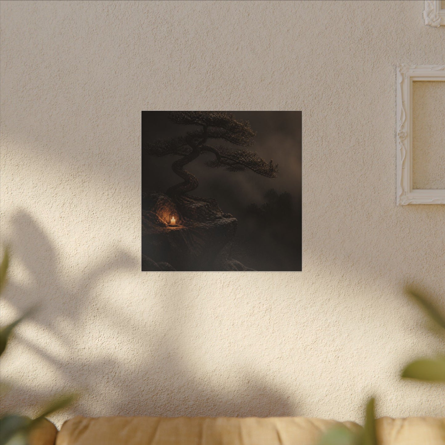 Pine Tree Shadow Zen Canvas Art | Luxurious Dark Japandi Art