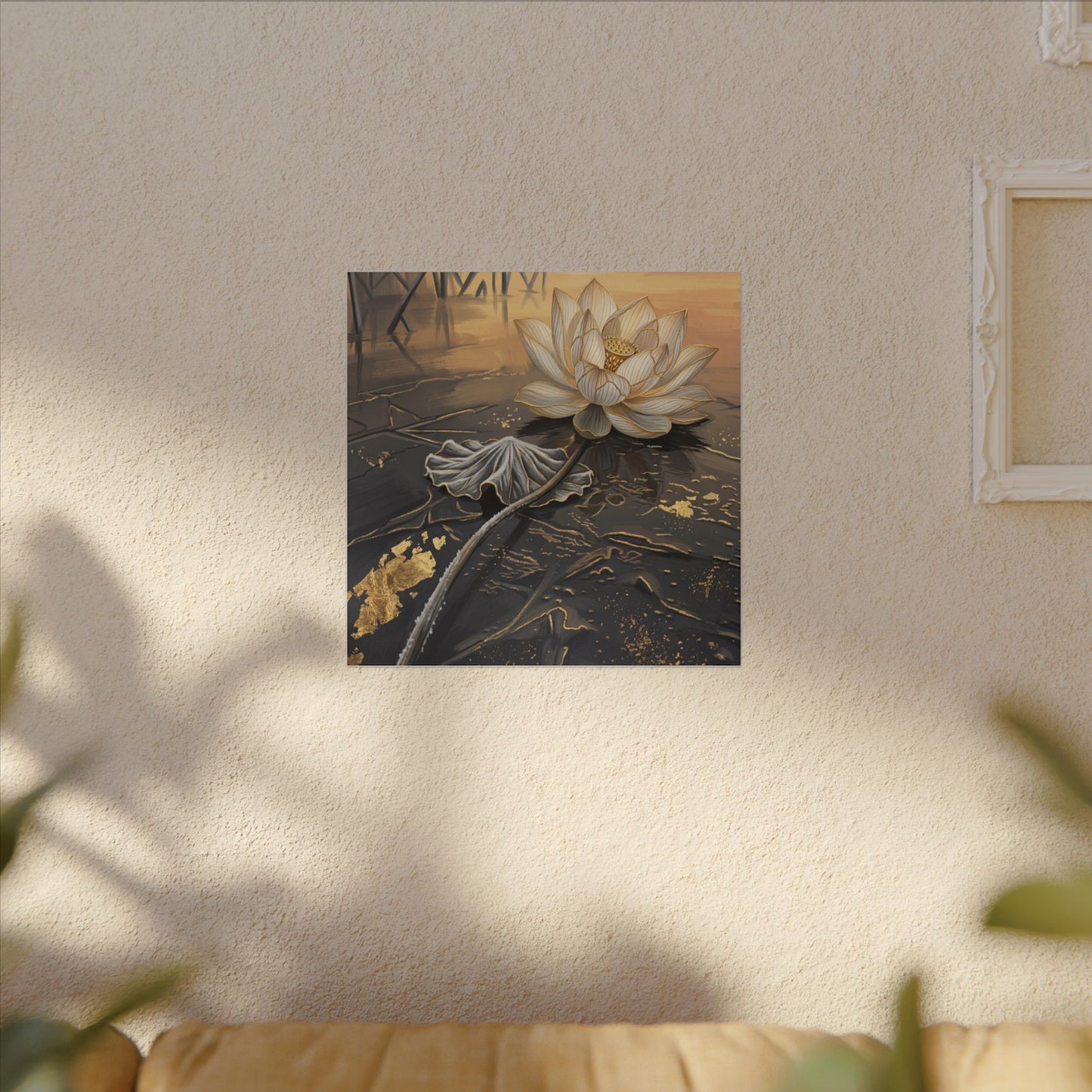 Kintsugi Lotus Flower in Golden Hour | Gold Vein Canvas Art