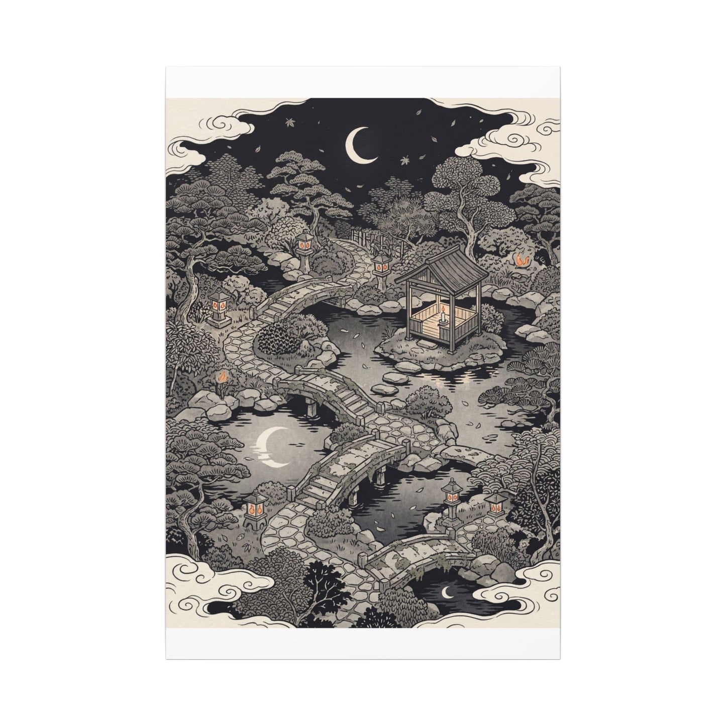 Moonlit Garden Ukiyo E Inspired Canvas Art | Serene Zen Art