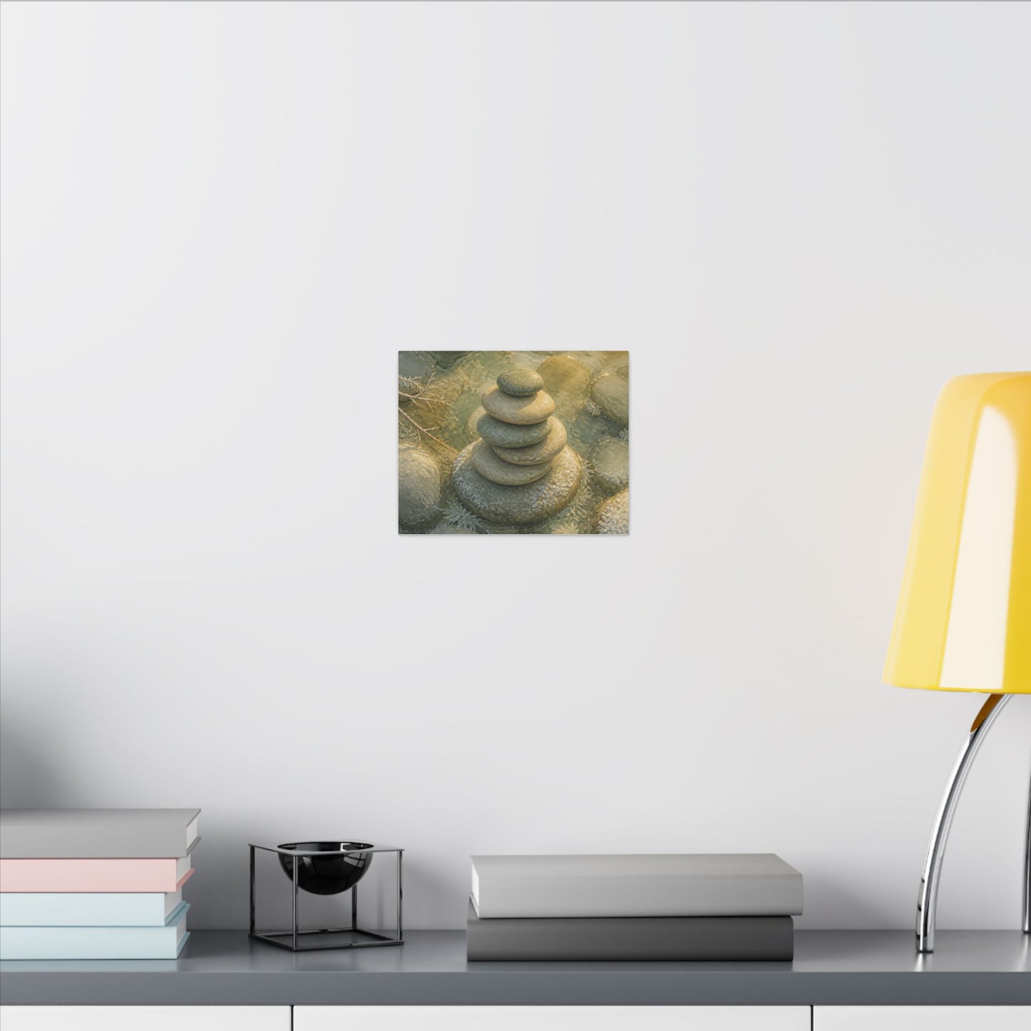 River Stones Watercolor Canvas Art | Elegant Japandi Art