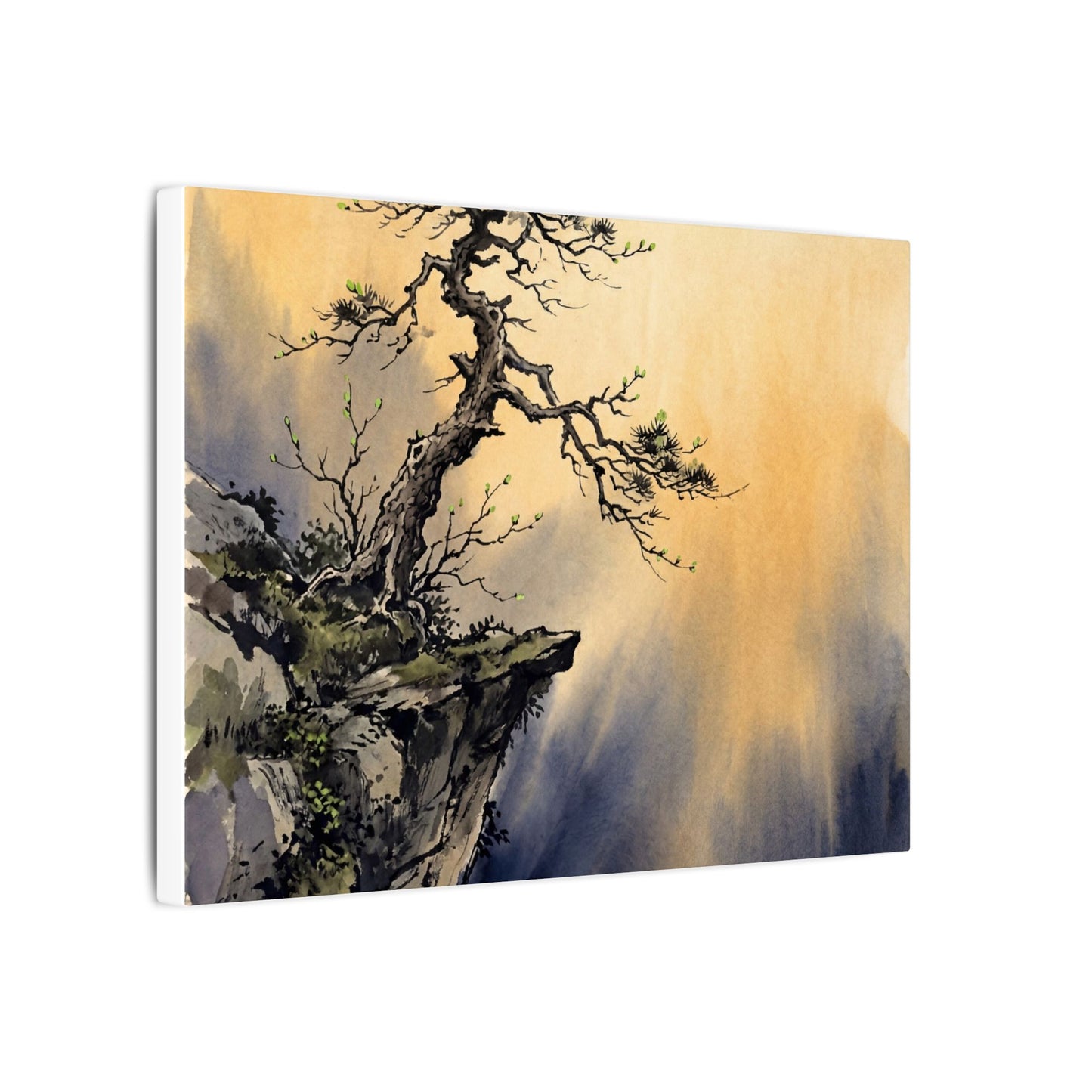 Zen Pine Tree in Golden Hour | Sumi E Canvas Art