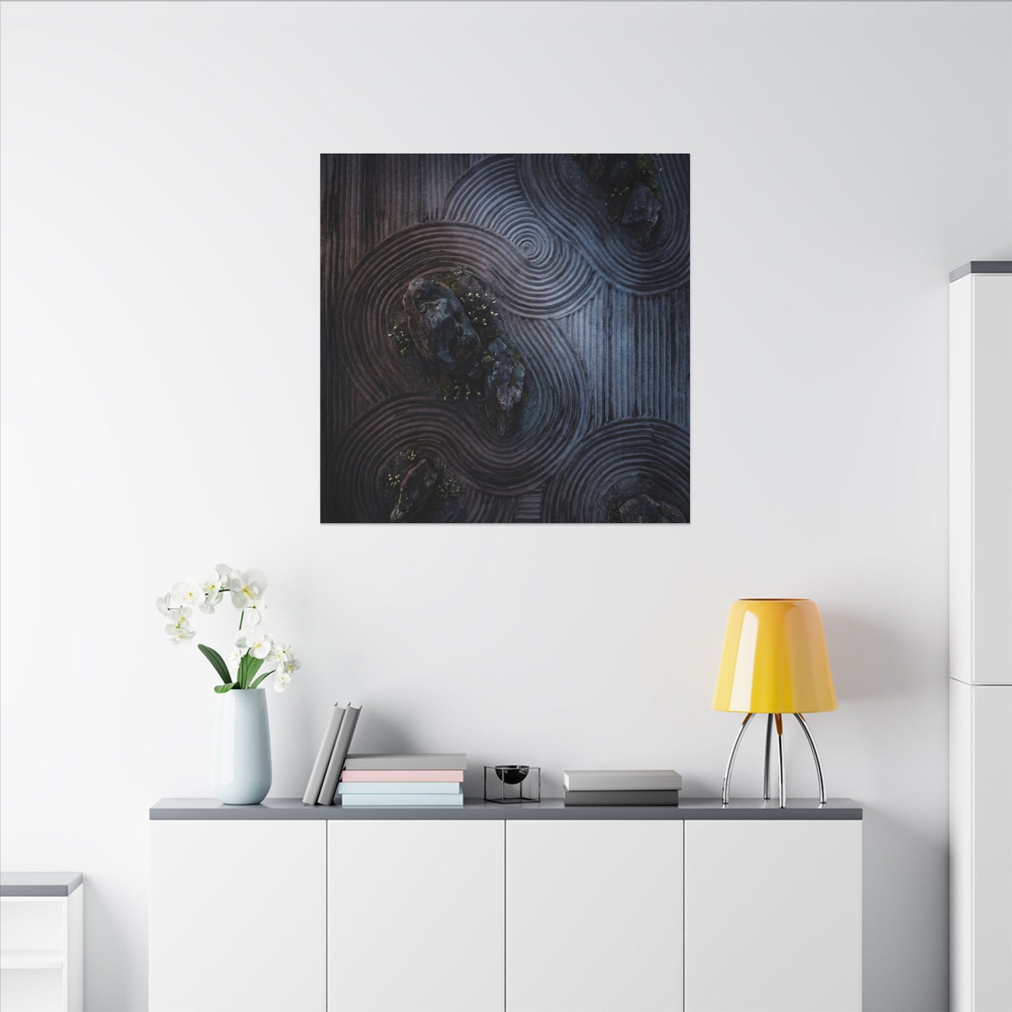 Spring Rock Garden Charcoal Ink Canvas Art | Bold Decor