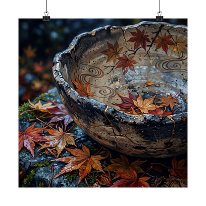 Autumn Ceramic Bowl Japanese Pattern Wall Art Print | Earthy Decor