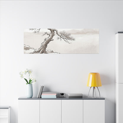 Neutral Pine Tree Canvas Art - Minimal Line Japandi