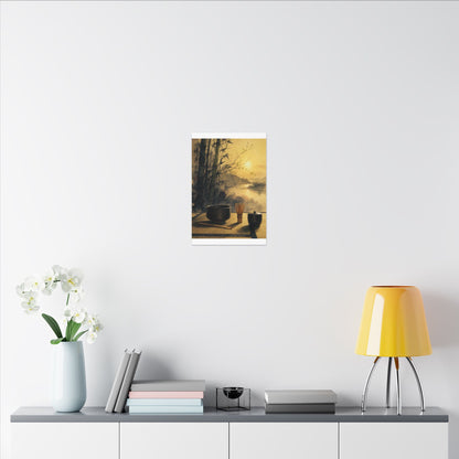 Tea Ceremony Sumi E Canvas Art | Contemplative Zen Art