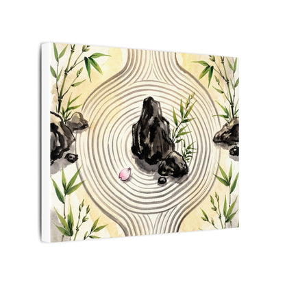 Zen Rock Garden in Golden Hour | Sumi E Canvas Art