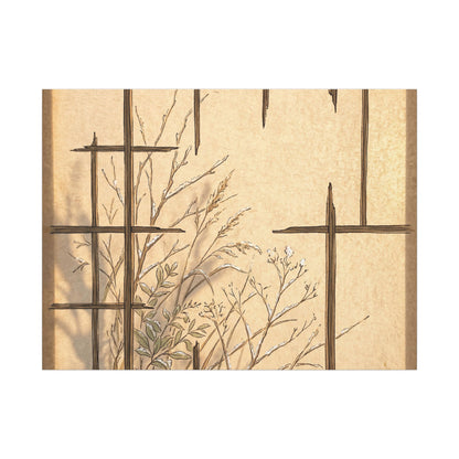 Shoji Screen Canvas Art | Winter Japandi Minimal Line Art Art Print
