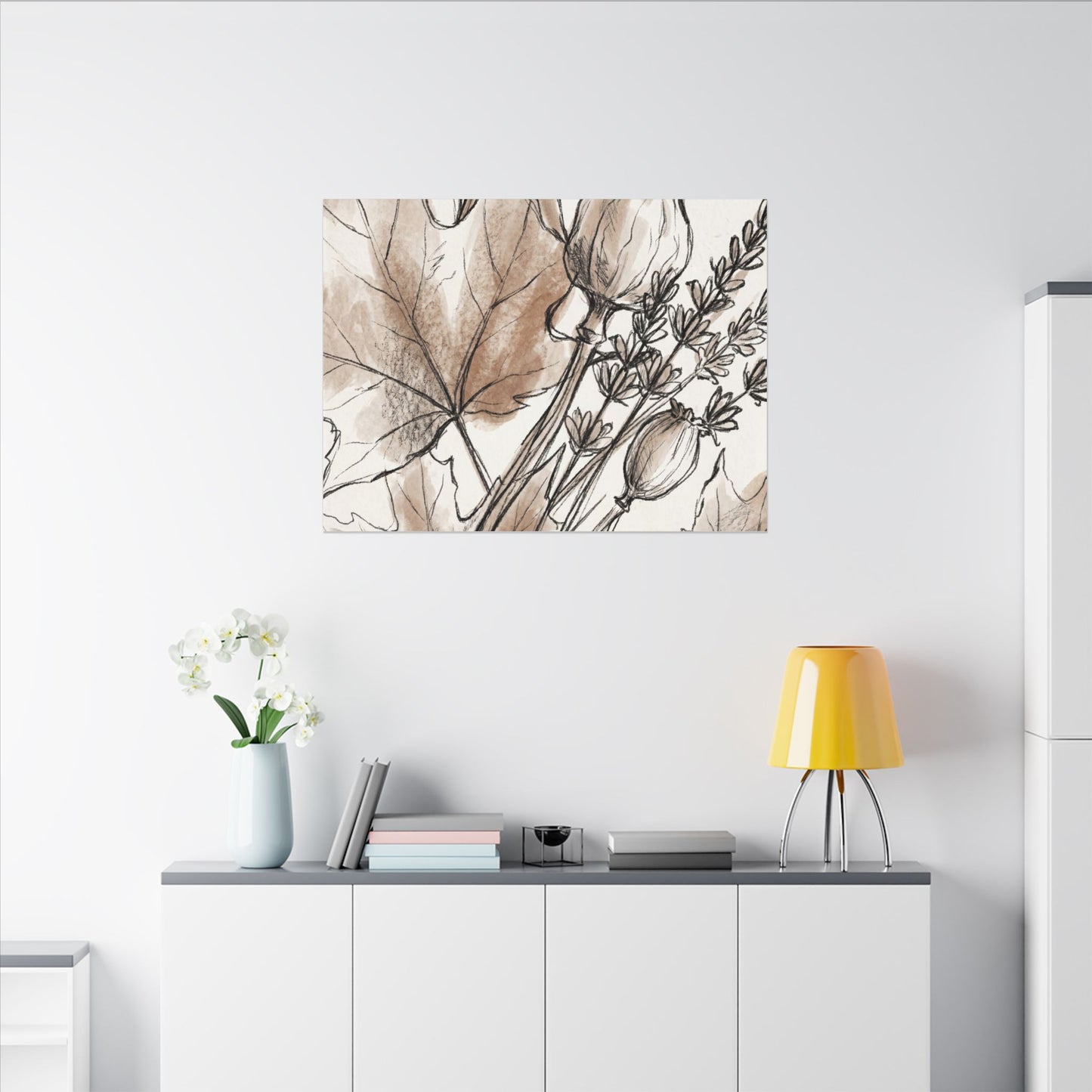 Neutral Dried Flowers Canvas Art - Minimal Line Japandi