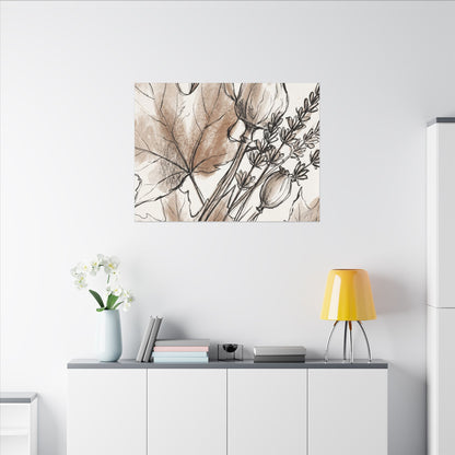 Neutral Dried Flowers Canvas Art - Minimal Line Japandi