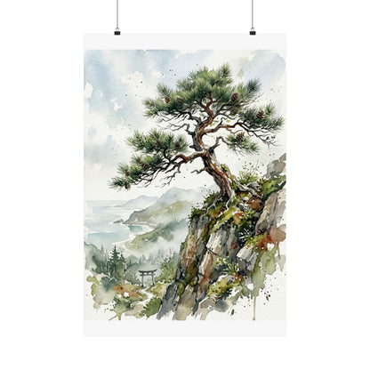 Pine Tree Wall Art Print | Spring Japandi Watercolor Art