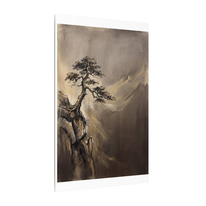 Pine Tree Charcoal Ink Canvas Art | Luxurious Dark Japandi Art