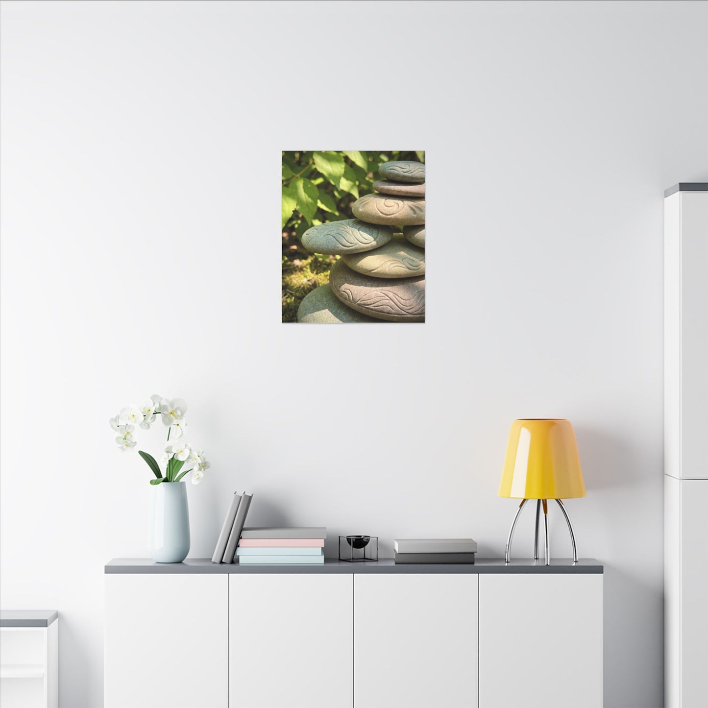River Stones Summer Canvas Art | Japandi Earthy Design