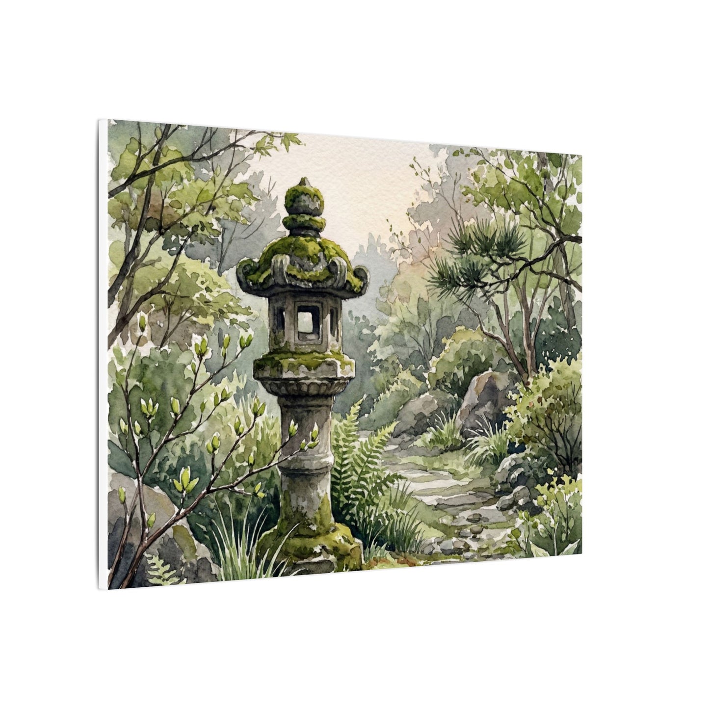 Neutral Stone Lantern Canvas Art - Watercolor Japandi