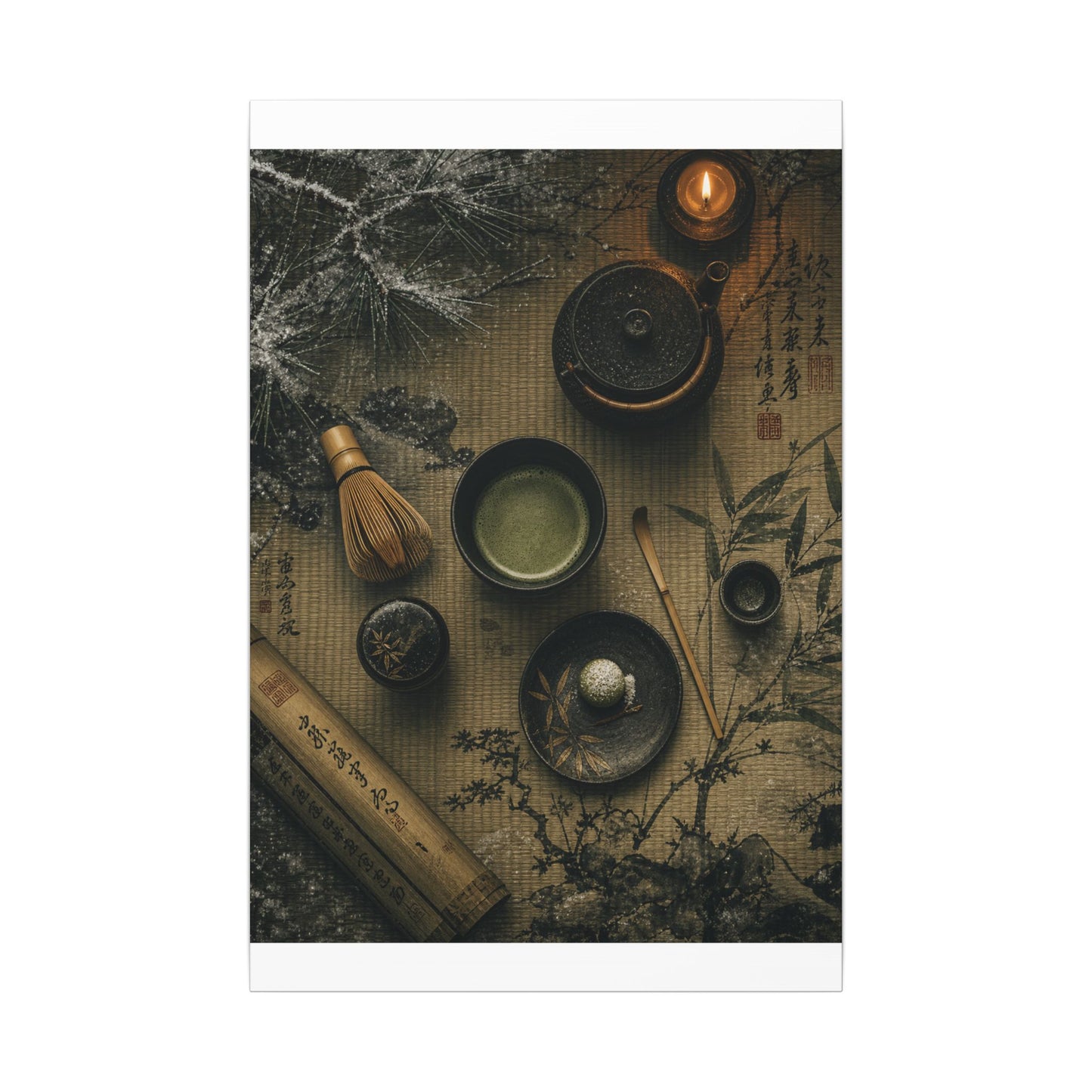 Tea Ceremony Canvas Art | Winter Zen Ukiyo E Inspired Art