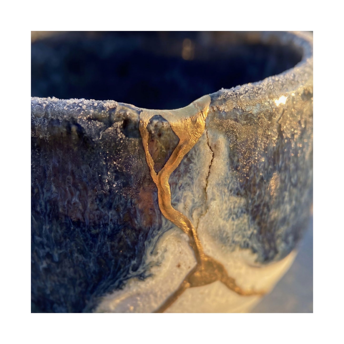 Kintsugi Ceramic Bowl in Golden Hour | Gold Vein Wall Art Print